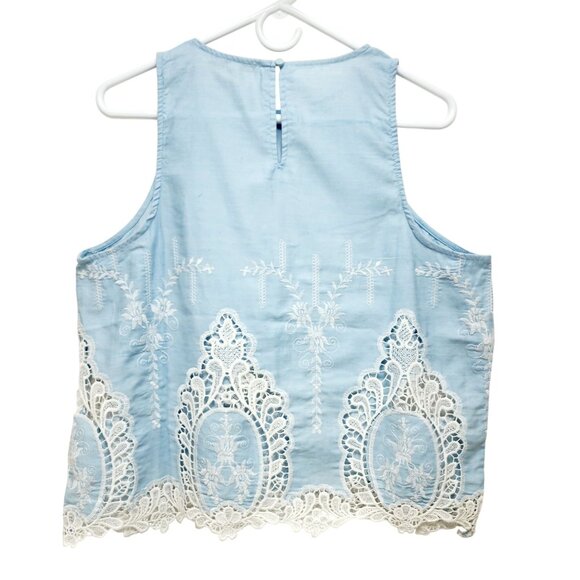 Iris Los Angeles Blue Sleeveless Crop Top With Lace Embroidery Womens Size Large - Picture 2 of 7
